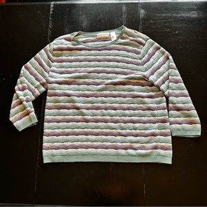 Vintage Alfred Dunner Knit XL Crewneck Purple Green Grandma Chic Retro Uniuqe